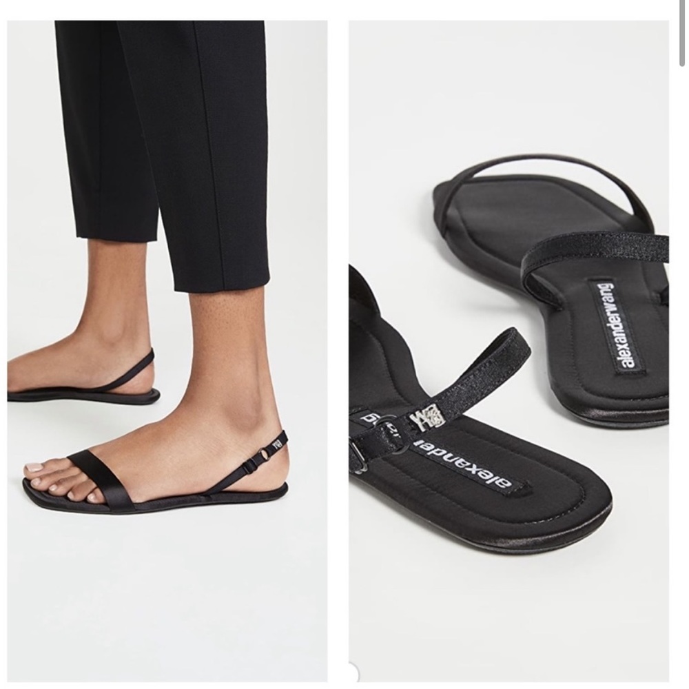 Alexander wang ryder logo satin flat sandals 37 7